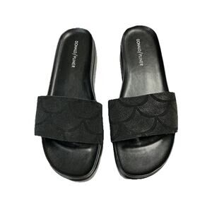 DONALD J PLINER Black “Figi” Slide Sandals 9M Studded Shimmer Comfort Platform W